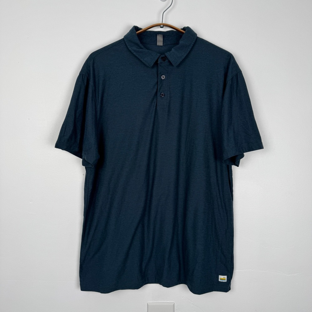 Vuori Mens V188 Short Sleeve Polo Shirt Navy Blue Heathered Size Large - HOLE